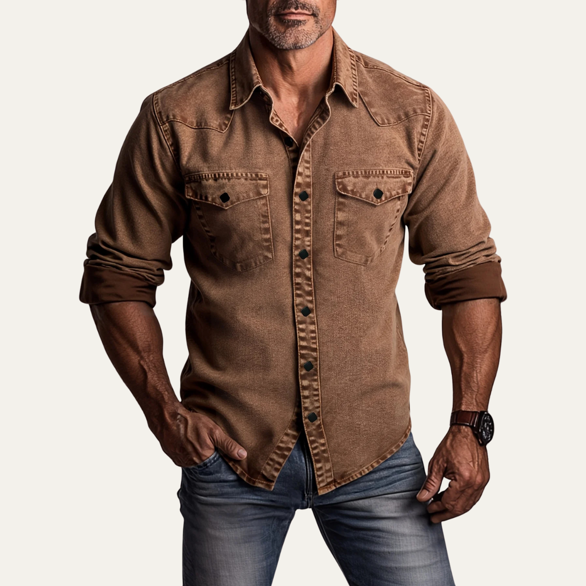 Men's Denim Shirt Brown Vintage Washed