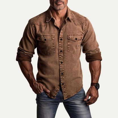 Men's Denim Shirt Brown Vintage Washed