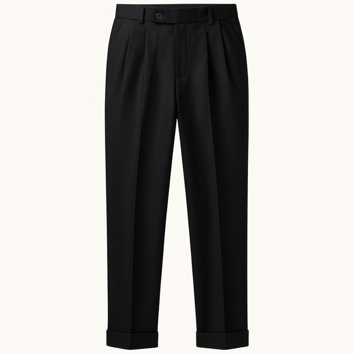 Men's Pleated Suit Pants Straight Fit Wool Black - Vonnera