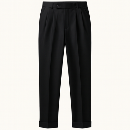 Men's Pleated Suit Pants Straight Fit Wool Black - Vonnera