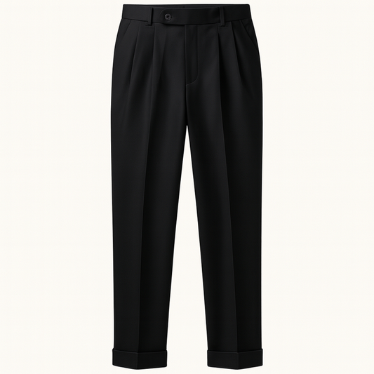 Men's Pleated Suit Pants Straight Fit Wool Black - Vonnera