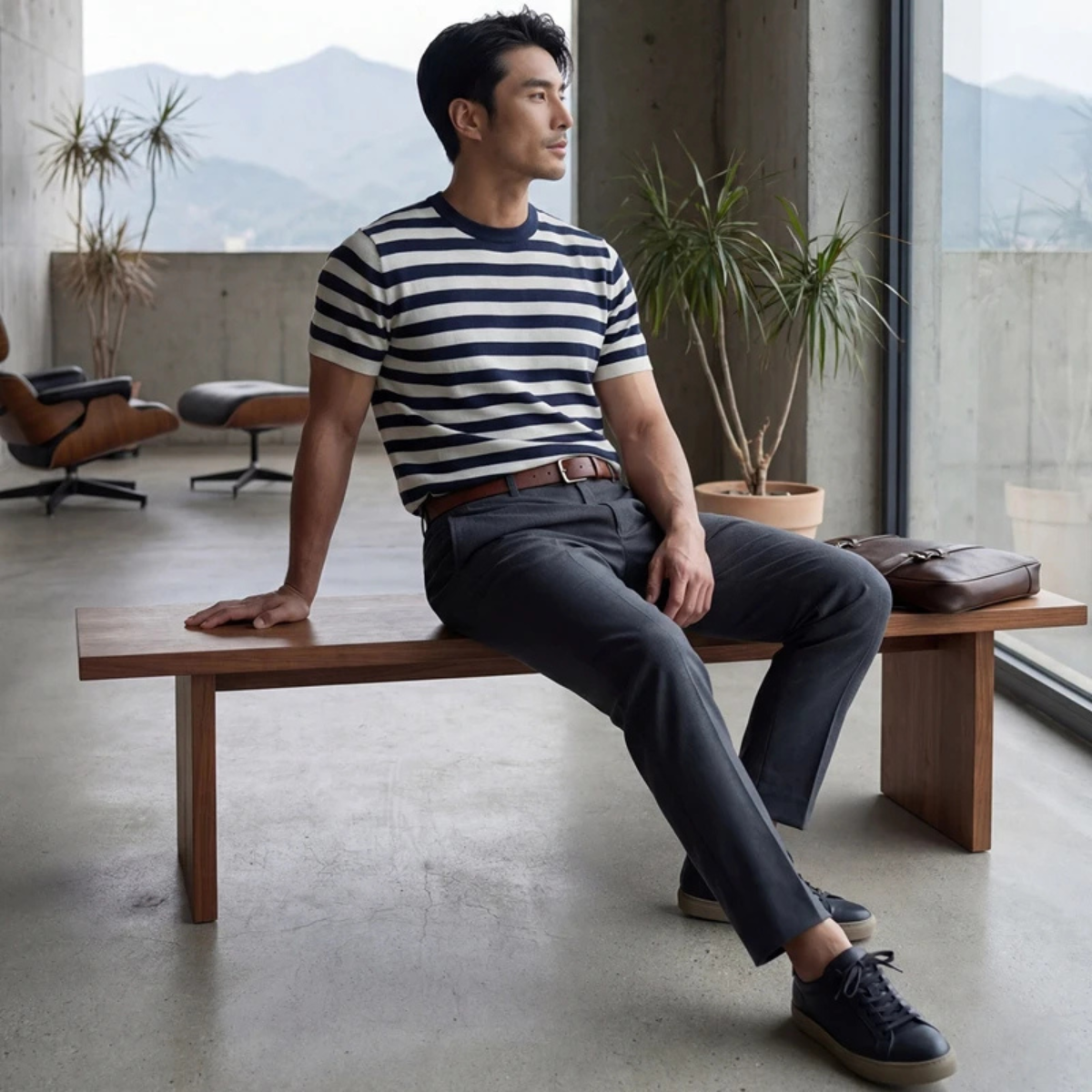 Men's Striped Cashmere Knit T Shirt