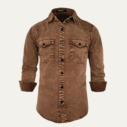 Men's Denim Shirt Brown Vintage Washed - Vonnera
