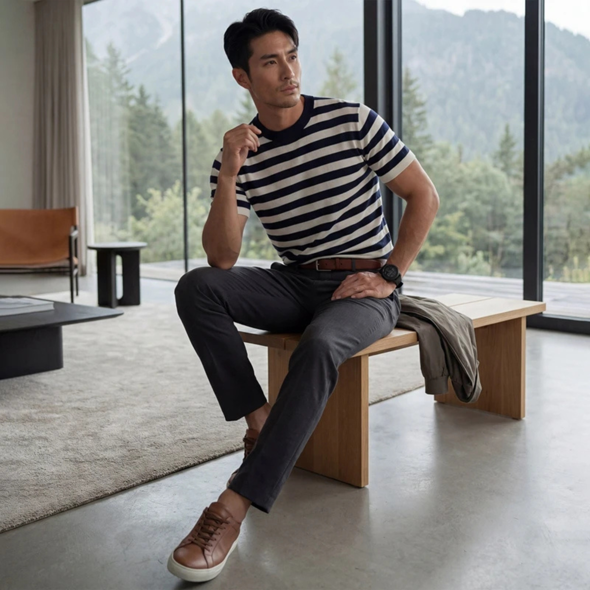 Men's Striped Cashmere Knit T Shirt