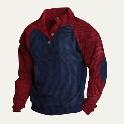 Men's Corduroy Sweater Colorblock Stand Collar