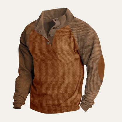 Men's Corduroy Sweater Colorblock Stand Collar