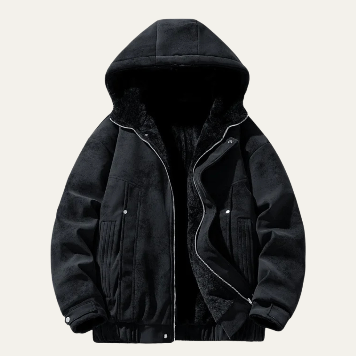 Men's Hooded Fleece Jacket Retro Style Lined