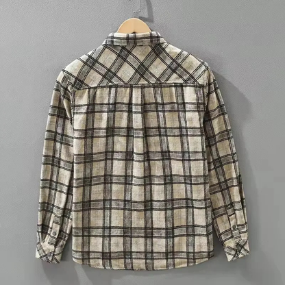 Men's Plaid Cotton Shirt Brushed Vintage Style