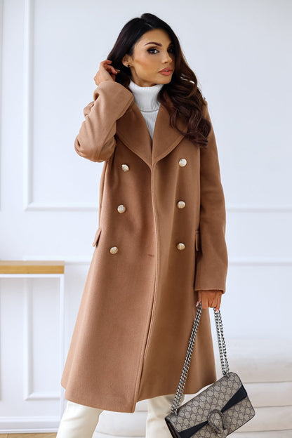 Women's Double-Breasted Long Coat Gold Buttons