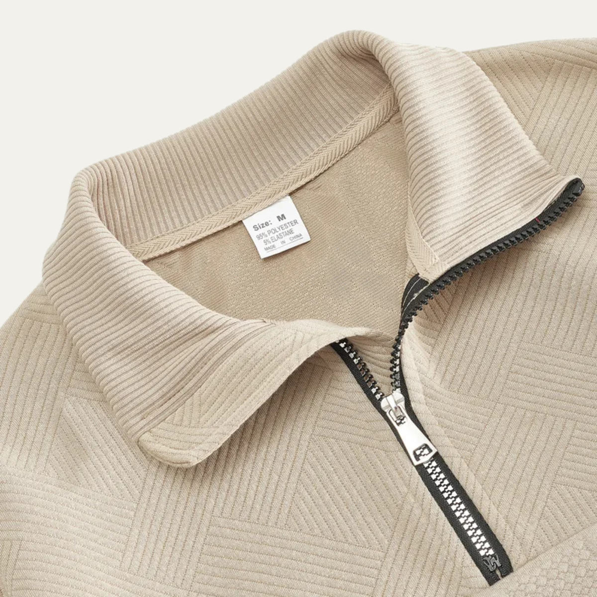 Men's Knitted Sweater Stand Up Collar Jacquard Beige