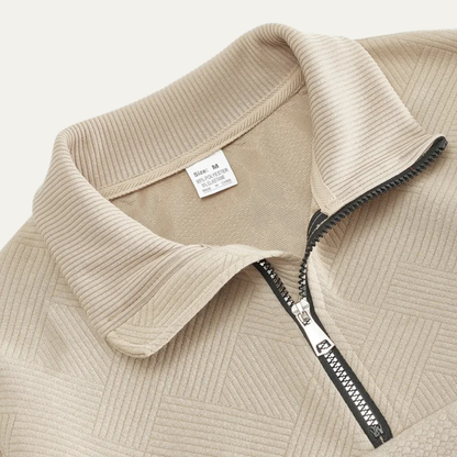 Men's Knitted Sweater Stand Up Collar Jacquard Beige