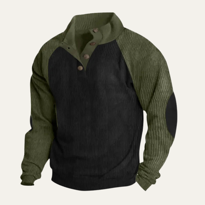 Men's Corduroy Sweater Colorblock Stand Up Collar
