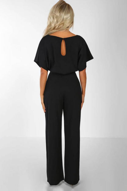 Stella | Women's Wide-Leg Belted Jumpsuit with Batwing Sleeves