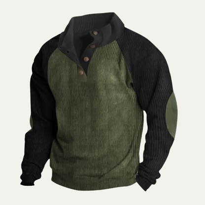 Men's Corduroy Sweater Colorblock Stand Up Collar