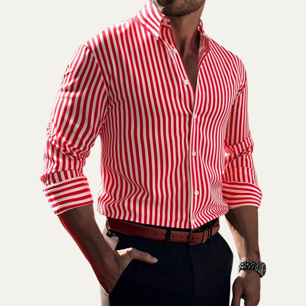 Men's Casual Button-Down Striped Shirt