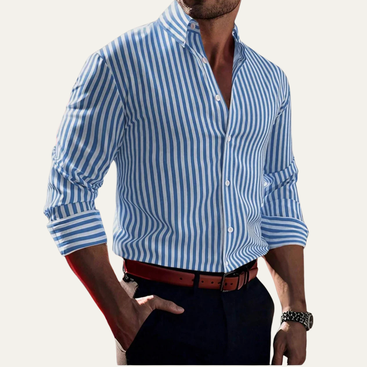 Men's Casual Button-Down Striped Shirt