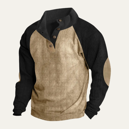 Men's Corduroy Sweater Colorblock Stand Up Collar