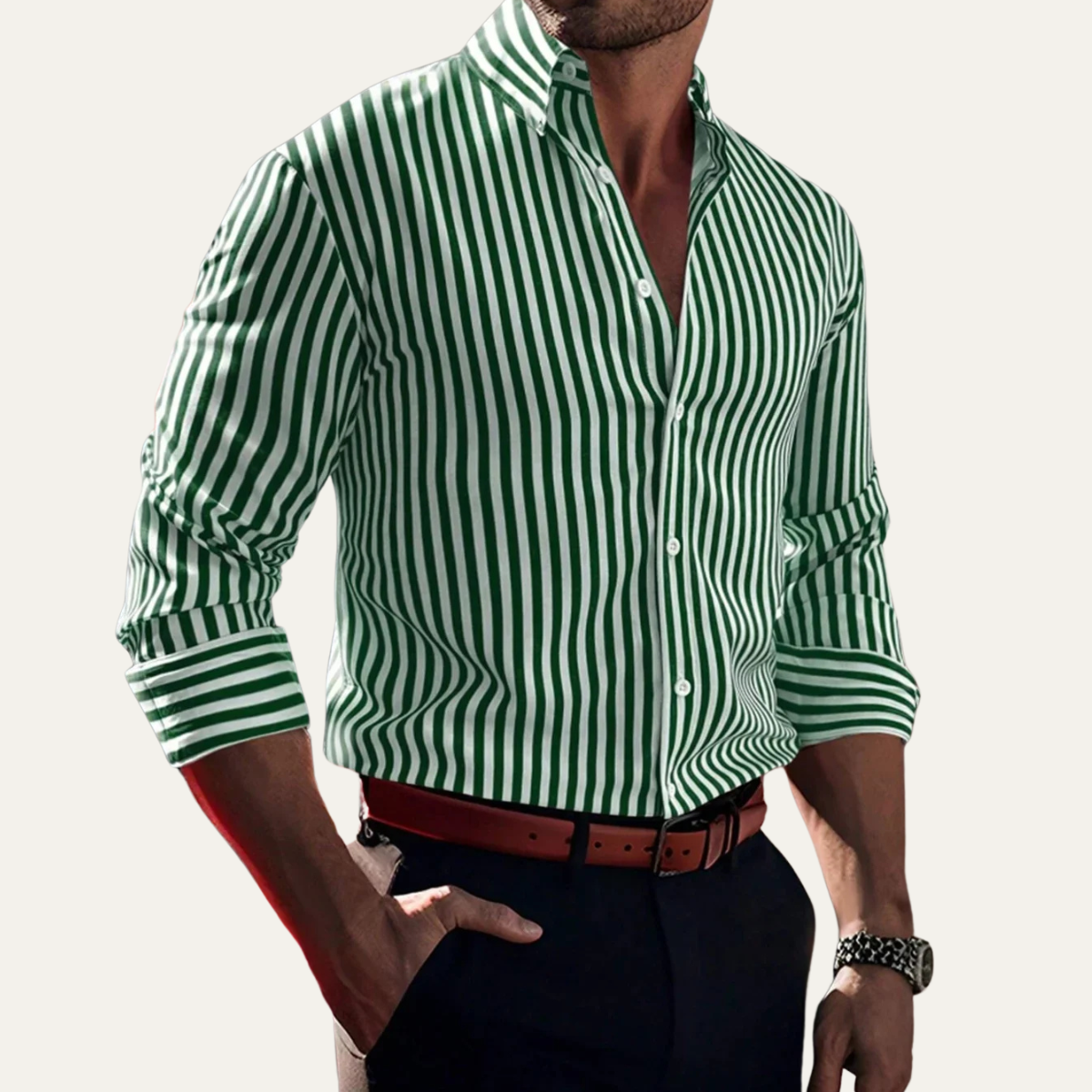 Men's Casual Button-Down Striped Shirt