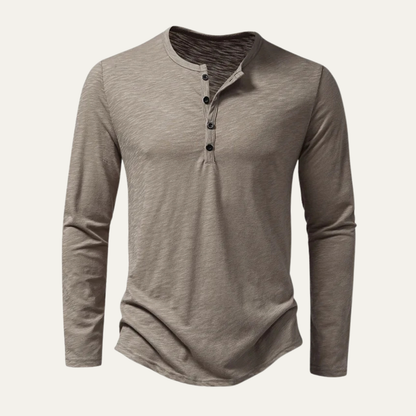 Men's Cotton Henley T-Shirt Casual Button Neck