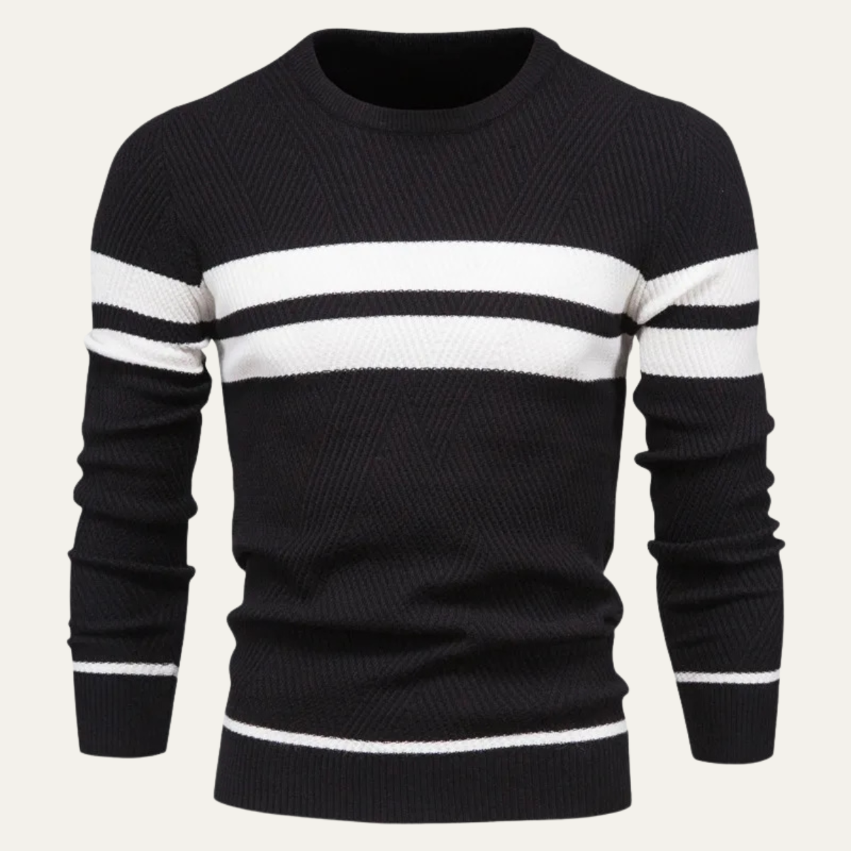 Men's Knitted Sweater White Stripes Casual - Vonnera