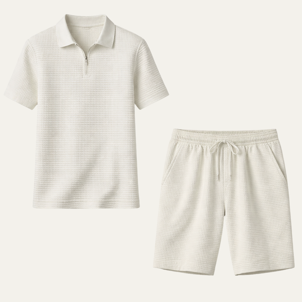 Men's Waffle Knit Polo And Shorts Set - Vonnera