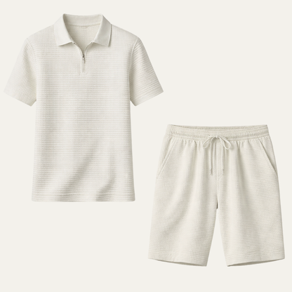 Men's Waffle Knit Polo And Shorts Set - Vonnera