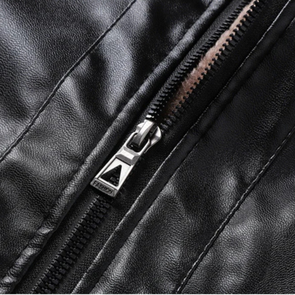 Men's Leather Biker Jacket Fleece Lined Brown