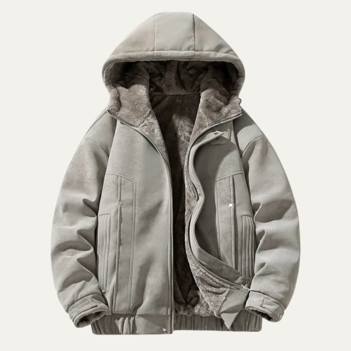 Men's Hooded Fleece Jacket Retro Style Lined