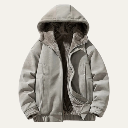 Men's Hooded Fleece Jacket Retro Style Lined