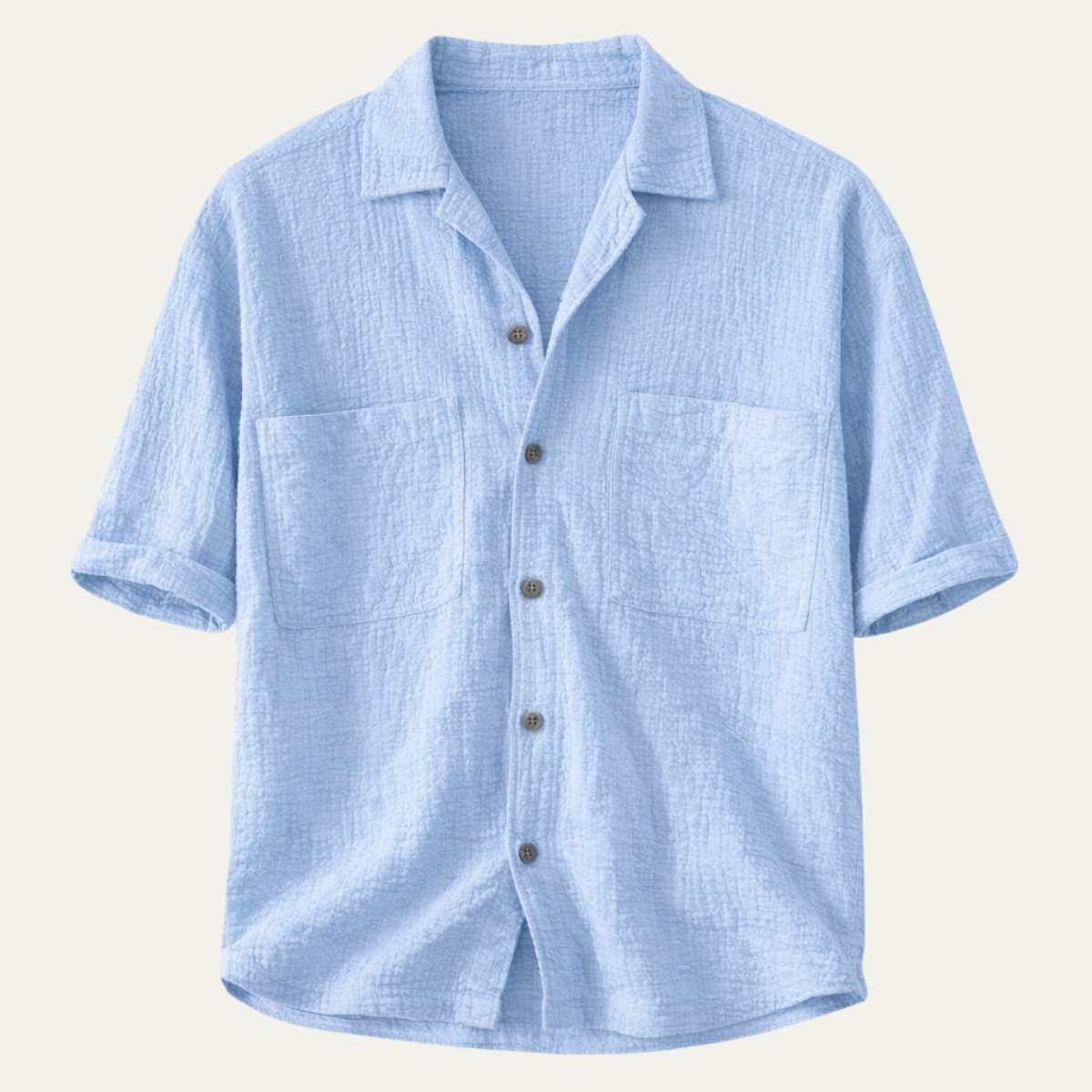 Men's Linen Blend Shirt Relaxed Fit Textured Beige - Vonnera