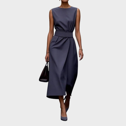 Vera Women's Sleeveless Midi Dress Twist Waist Round Neck