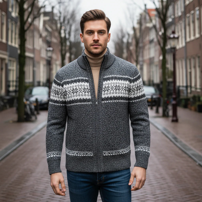 Men's Winter Knit Cardigan Nordic Pattern Zip Up