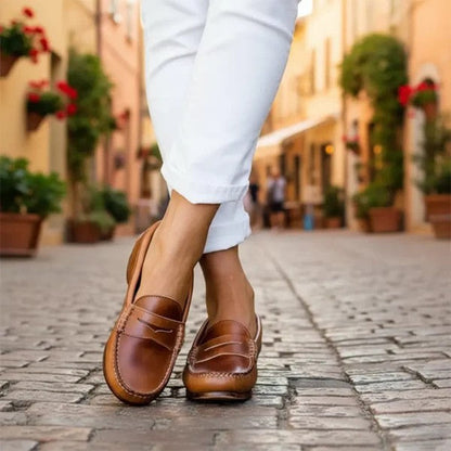 Women's Black Leather Moc Toe Loafers
