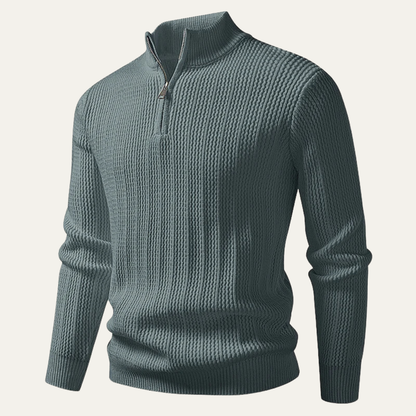 Men's Knitted Half Zip Sweater Ribbed Stand Collar