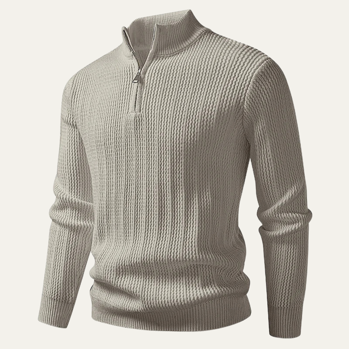 Men's Knitted Half Zip Sweater Ribbed Stand Collar