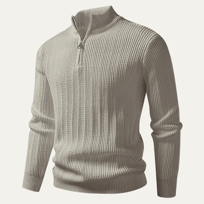 Men's Knitted Half Zip Sweater Ribbed Stand Collar