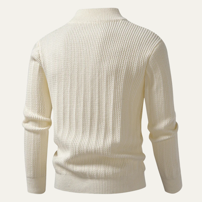 Men's Knitted Half Zip Sweater Ribbed Stand Collar