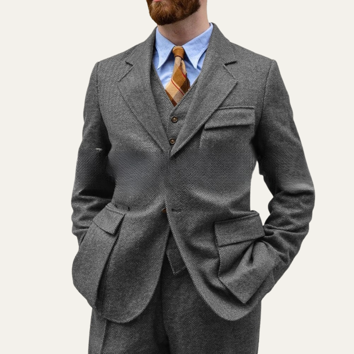 Men's 3 Piece Tweed Suit Herringbone Blazer Waistcoat Trousers