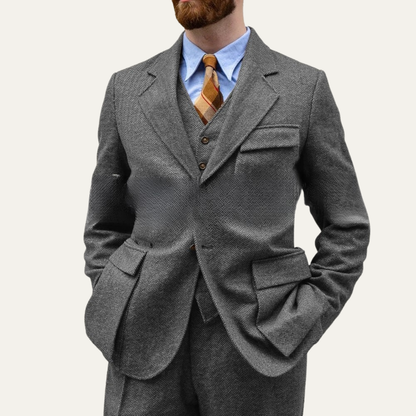Men's 3 Piece Tweed Suit Herringbone Blazer Waistcoat Trousers