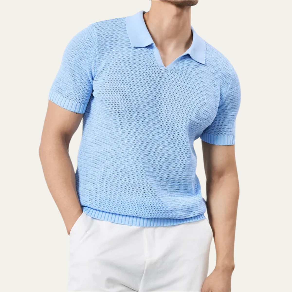 Men's Knitted V Neck Polo Shirt Breathable