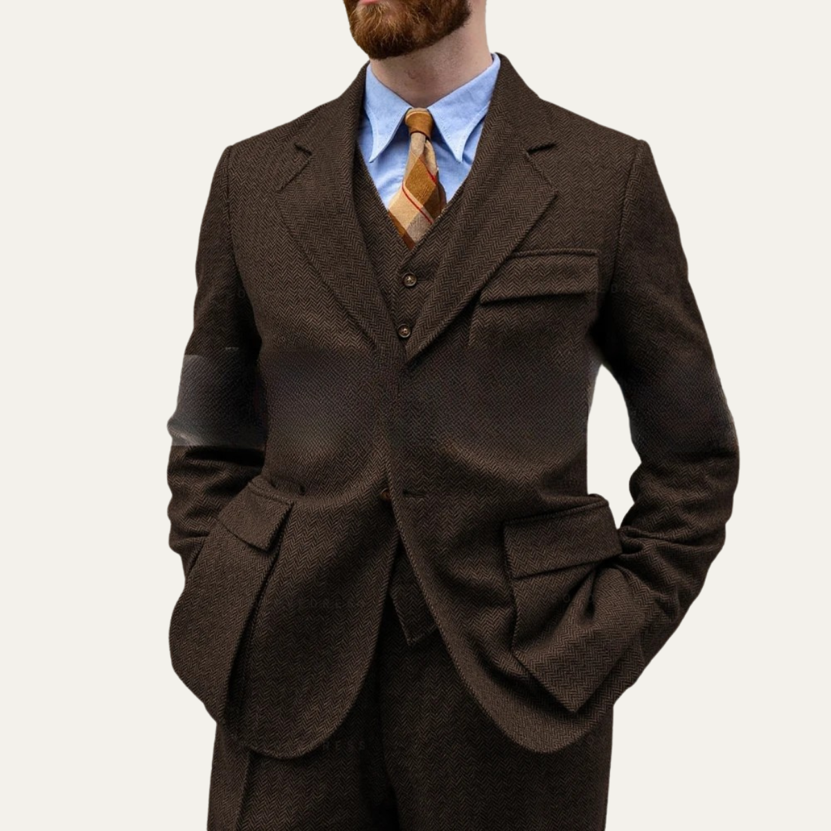 Men's 3 Piece Tweed Suit Herringbone Blazer Waistcoat Trousers