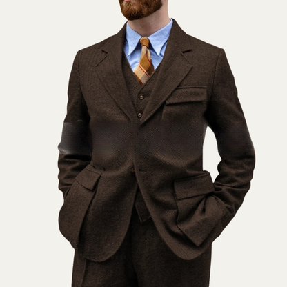 Men's 3 Piece Tweed Suit Herringbone Blazer Waistcoat Trousers
