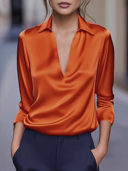 Women's V-Neck Satin Blouse