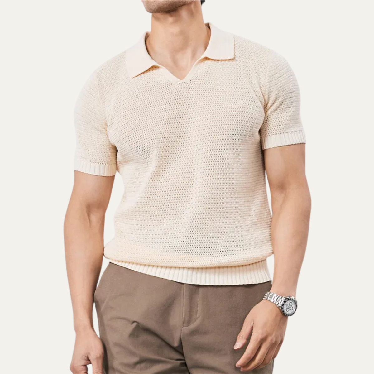 Men's Knitted V Neck Polo Shirt Breathable