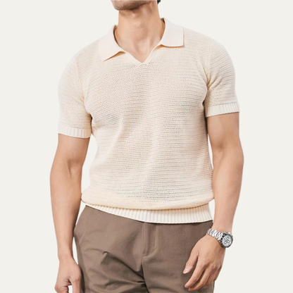 Men's Knitted V Neck Polo Shirt Breathable