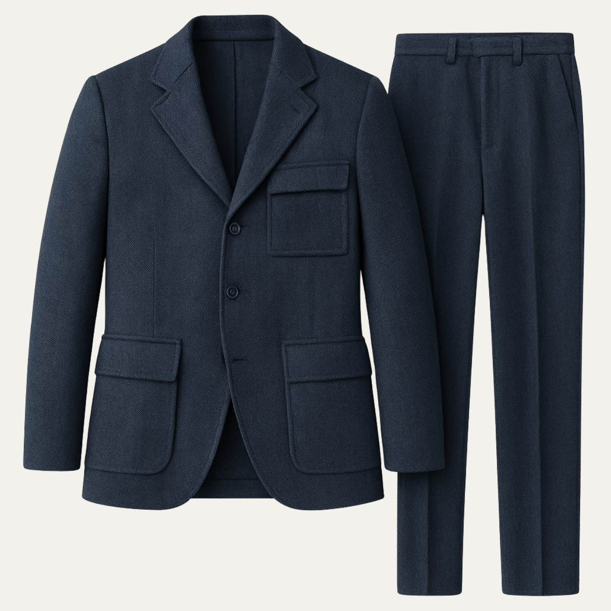 Men's 3 Piece Tweed Suit Herringbone Blazer Waistcoat Trousers - Vonnera