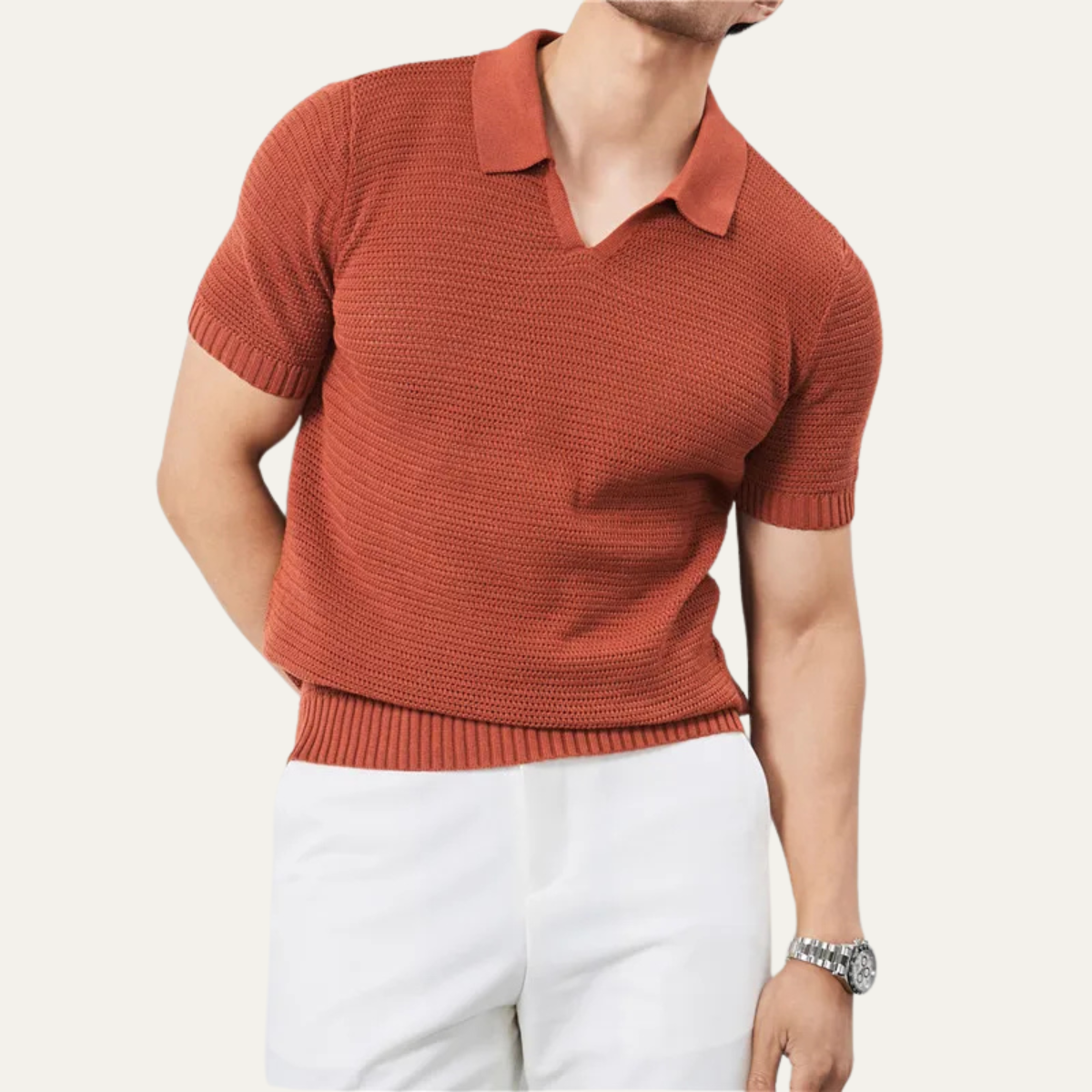 Men's Knitted V Neck Polo Shirt Breathable