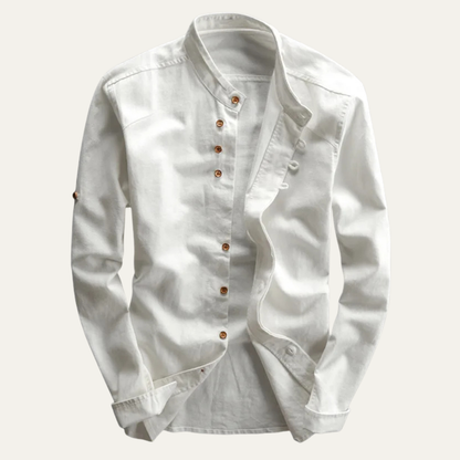 Men's Linen Cotton Shirt Japanese Style Stand Collar - Vonnera