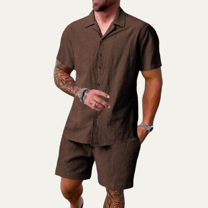 Men's Summer Shorts Set Cotton Shirt Lightweight