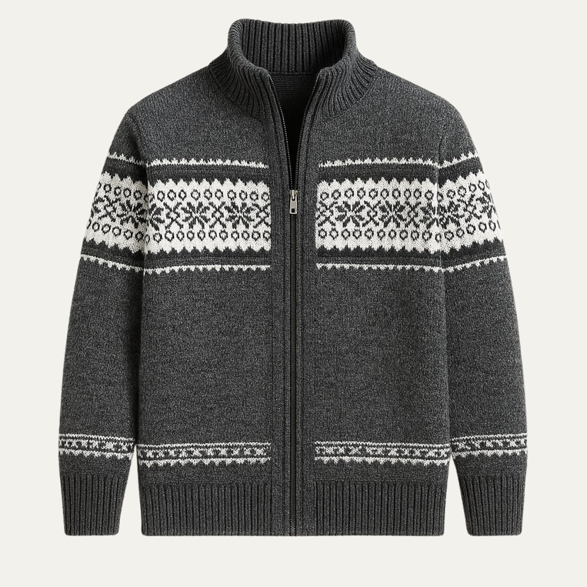 Men's Winter Knit Cardigan Nordic Pattern Zip Up - Vonnera